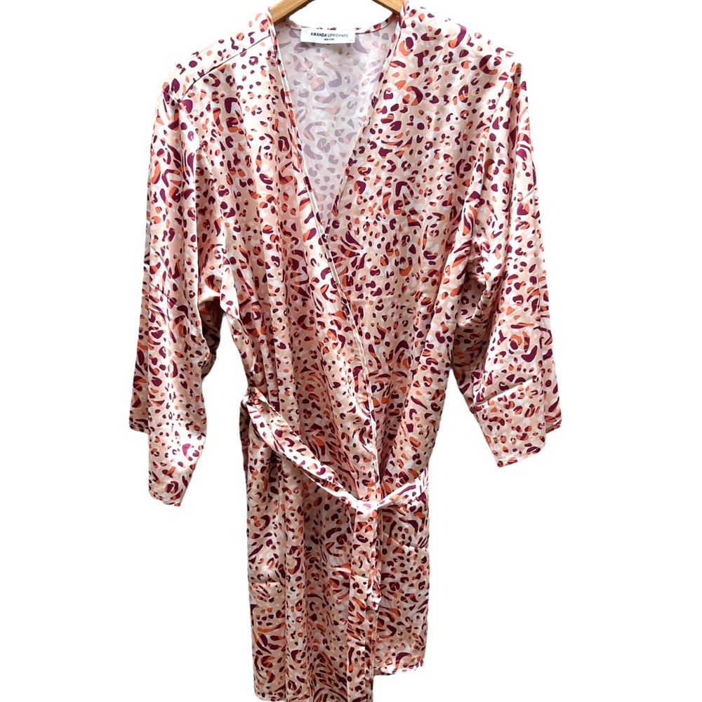 Amanda Uprichard New York Satin Animal Print Robe Burgundy Orange OSP (Sz 12-20) - Picture 2 of 10